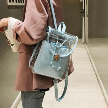 韓版透明雙肩包 水晶包 夏季新款pvc透明戶外旅行包果凍包小背包