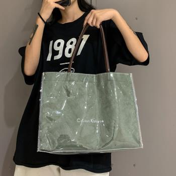杜邦牛皮紙手提包包女PVC大容量購物袋透明果凍包單肩托特包大包