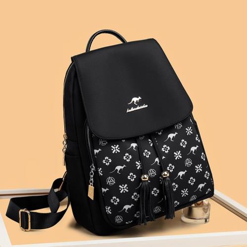 赫凡袋鼠牛津布女士雙肩包2025新款時尚書包帆布包防盜大容量旅行