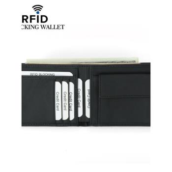 防盜刷RFID頭層牛皮錢包卡包一體男士真皮錢夾硬幣零錢包二合一
