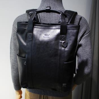 新款復古雙肩包韓版潮流男包旅行背包PU大容量學生書包通勤電腦包