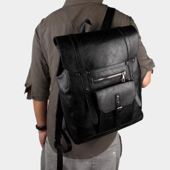 金凡洛軟皮雙肩包男士大容量高級感皮質書包女大學生旅行出差背包