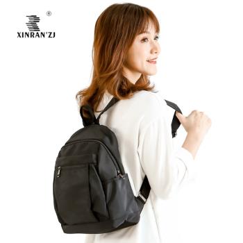 多口袋輕便防水休閑雙肩揹包純色女生學生書包短途旅行隨身女揹包