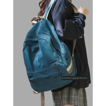 美式校園書包女大學生小眾設計感森系背包高中水洗帆布雙肩包慵懶