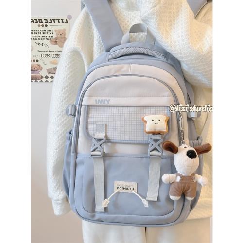 美式復古潮百搭ins雙肩包女 大容量高中學生初中生書包電腦背包