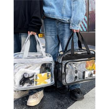 多功能透明旅行包大容量健身包防水收納手提包運動單肩包行李袋男