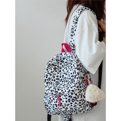 小書包女大學生上課包簡約百搭休閑通勤逛街小背包豹紋雙肩包小型