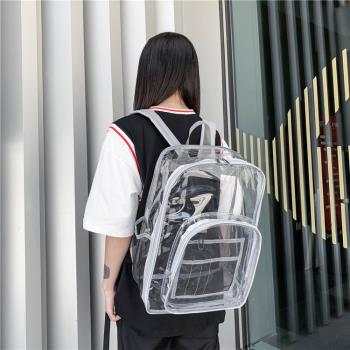 pvc透明雙肩包女2022大容量背包男時尚個性背包全透防水學生書包