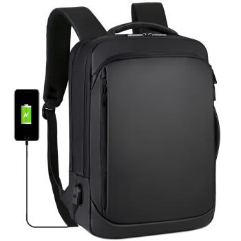 男士雙肩包USB商務出差背包15.6寸皮膜防潑水電腦包加印logo龍年