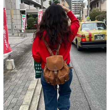 韓國時尚原創女包2024新款高階感廢土雙肩包女磨砂慵懶風出門揹包