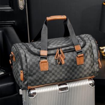 超大容量格子旅行包健身包歐美復古時尚行李包手提包單肩包斜挎包