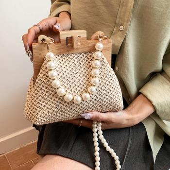 Fashion Weave Straw Shoulder Bag for Women 2022 Summer Woode