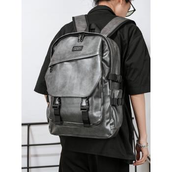 雙肩包男士韓版休閑潮流旅行包背包pu皮個性時尚大容量大學生書包