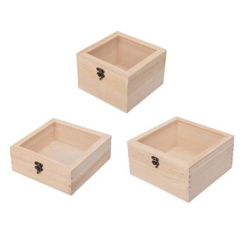 Wooden Box Jewelry Display Case with Hinged Glass Cover