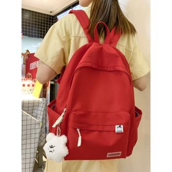 韓版新款純色大容量背包書包女初中生高中大學生小清新簡約雙肩包