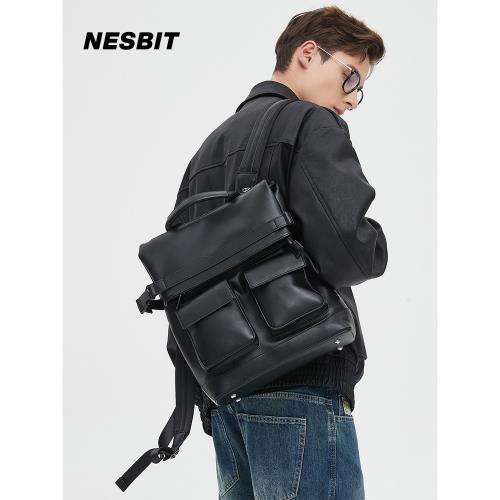 NESBIT小眾設計師男包高級感多口袋翻蓋雙肩包商務出差背包電腦包
