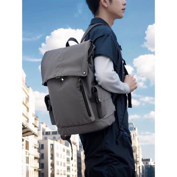新款品牌外貿日韓純色簡約翻蓋16寸電腦包大容量防水雙肩背包書包