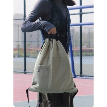 【桃心運動】14L抽繩雙肩背包輕量滌綸布防水束口袋折疊旅行側袋