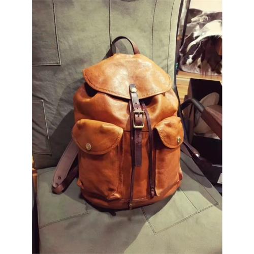 強推美式傘兵包植鞣牛皮男背包復古手工抽繩雙肩包男生書包電腦包