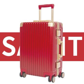 26寸紅色鋁框拉桿箱女行李箱結婚陪嫁箱20寸商務旅行箱男登機箱包