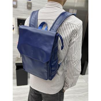 2024新款潮男士雙肩包 韓版男中學生書包 軟皮電腦包男女旅行背包