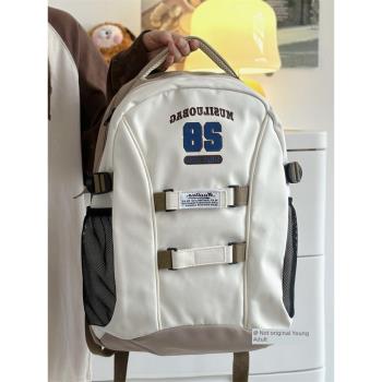 美式復古雙肩包日系ins大學生小眾設計撞色書包初中生大容量背包