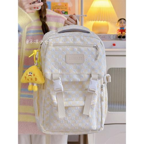 日系ins初中生大容量書包高中學生小清新格子雙肩包森系輕便背包