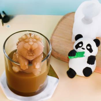 三信 掛杯熊貓冰塊模具硅膠DIY立體咆哮龍咖啡奶茶冰塊制冰模具