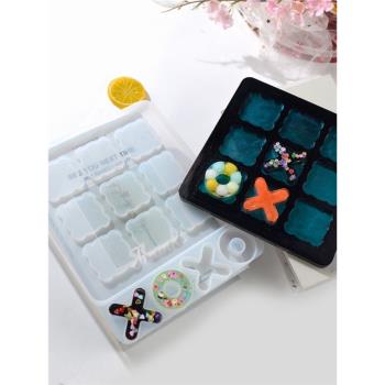 diy水晶滴膠模具XO九宮遊戲棋井字棋矽膠模具石膏水泥冰塊模具