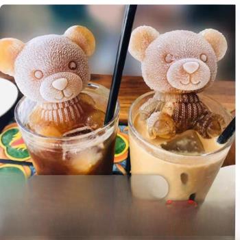 網紅小熊冰塊模具硅膠咖啡威士忌玫瑰花冰熊拿鐵凍冰磨具模型冰球
