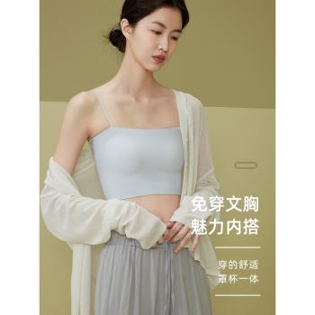 美背無痕一片式小吊帶外穿內衣