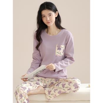 女春秋款純棉寬松甜美淺紫睡衣