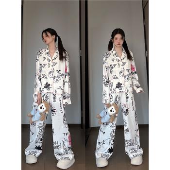 塗鴉印花女2023年新款長袖睡衣