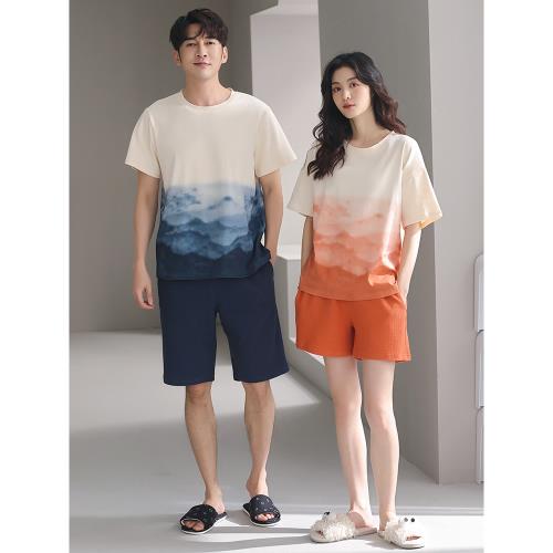 氧時間情侶睡衣男女夏天純棉短袖短褲套裝夏季薄款全棉休閑家居服
