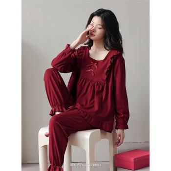 氧時間本命年睡衣女冬季純棉長袖紅色家居服春秋全棉喜慶秋冬套裝
