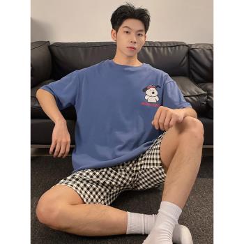 睡衣男士夏季短袖短褲大碼青少年夏天男生春秋家居服學生男款套裝