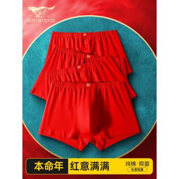 七匹狼本命年男士純棉禮物紅內褲
