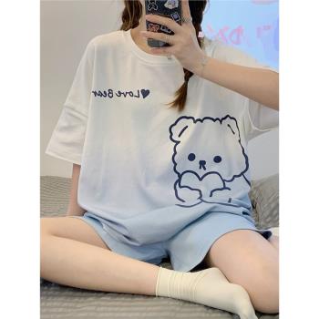 女春夏季純棉可愛小熊漸變色睡衣
