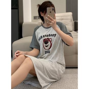 夏季天孕婦可外穿睡裙女純棉短袖中長款學生連衣裙卡通睡衣家居服