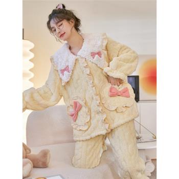 甜美可愛少女秋冬季法蘭絨睡衣