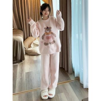 胖熊情侶女珊瑚絨加厚保暖卡通
