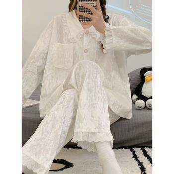 金絲絨睡衣女春秋款長袖開衫高階感網紅宮廷風冬天新款家居服套裝