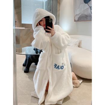雪人珊瑚絨女可愛秋冬加厚睡袍