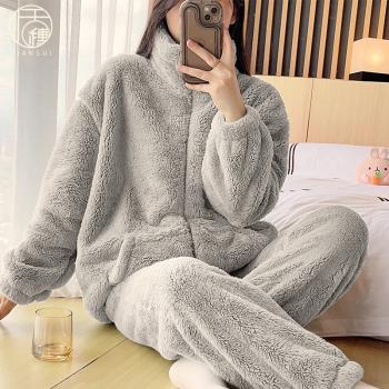 女秋冬季保暖法蘭絨可愛卡通睡衣