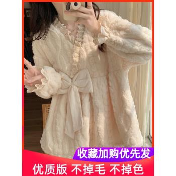 珊瑚絨睡衣女冬季公主風冬天提花秋冬款加絨加厚法蘭絨毛絨家居服