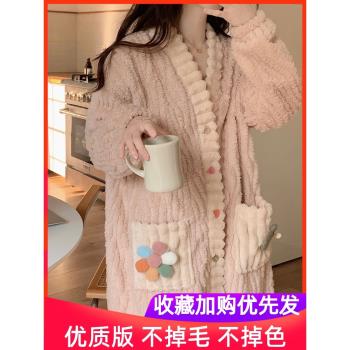 珊瑚絨睡袍女秋冬季睡裙長款冬款大碼加絨加厚法蘭絨浴袍睡衣外套