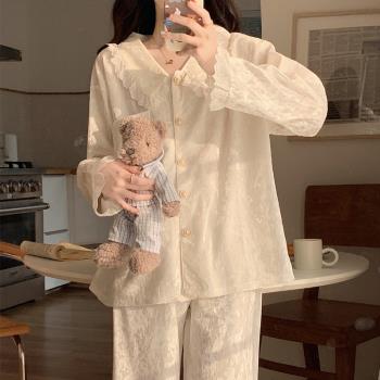 金絲絨睡衣女秋季女款2025新款長袖長褲甜美公主風花邊春秋款冬季