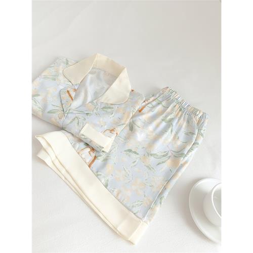 玉蘭花開 |柔軟貢緞棉綢睡衣女短袖薄款高級感優雅碎花夏季家居服