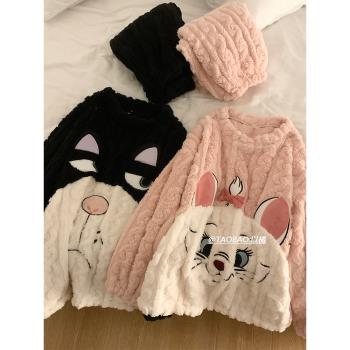 女加厚珊瑚絨卡通瑪麗貓情侶睡衣