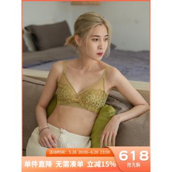 果凍條文胸蕾絲兔兔杯無鋼圈胸罩薄款法式兔兒無痕內衣女大胸顯小